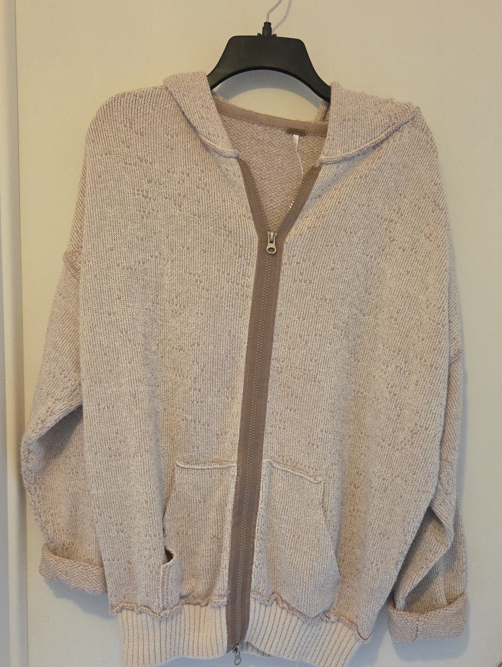 Free People Women's Cream Knit Zip-Front Hooded Cardigan Jacket XS